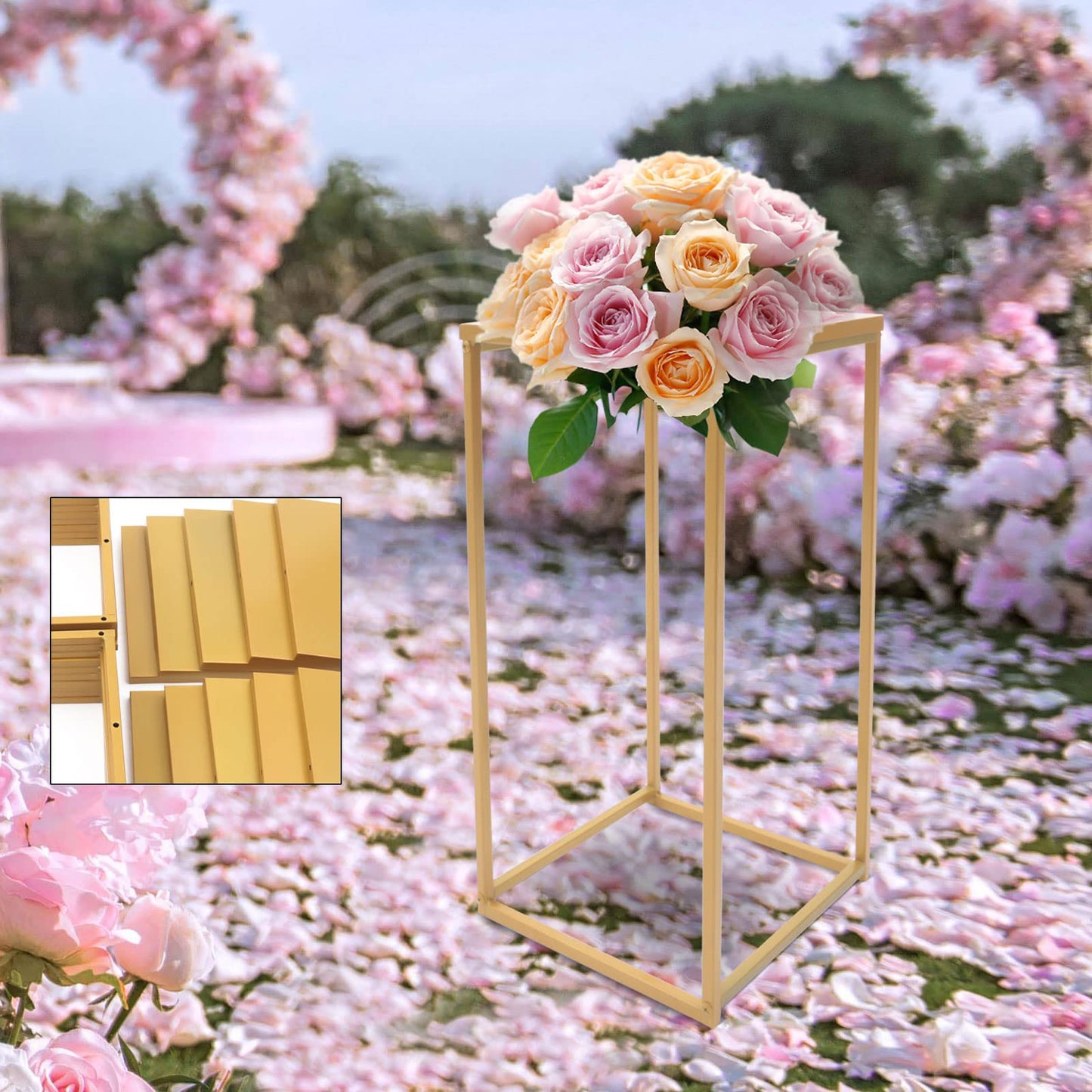 LIAPDG 10Pcs Metal Flower Stand, DIY Outdoor Wedding Bouquet Holder Geometric Centerpieces Gold Pedestal Stand Metal Floor Vase for Wedding, Anniversary or for Living Room, Fireplace