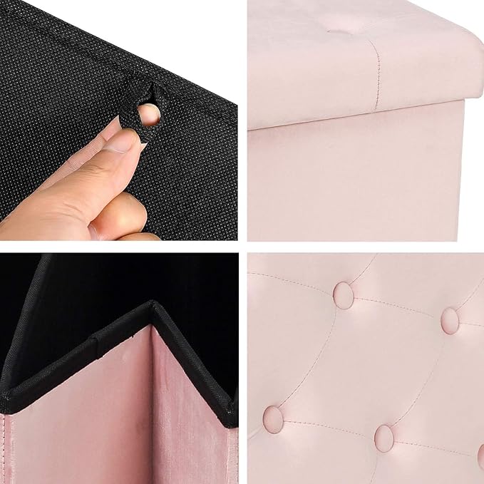 B FSOBEIIALEO Folding Storage Ottoman, Long Ottomans Shoes Bench, Velvet