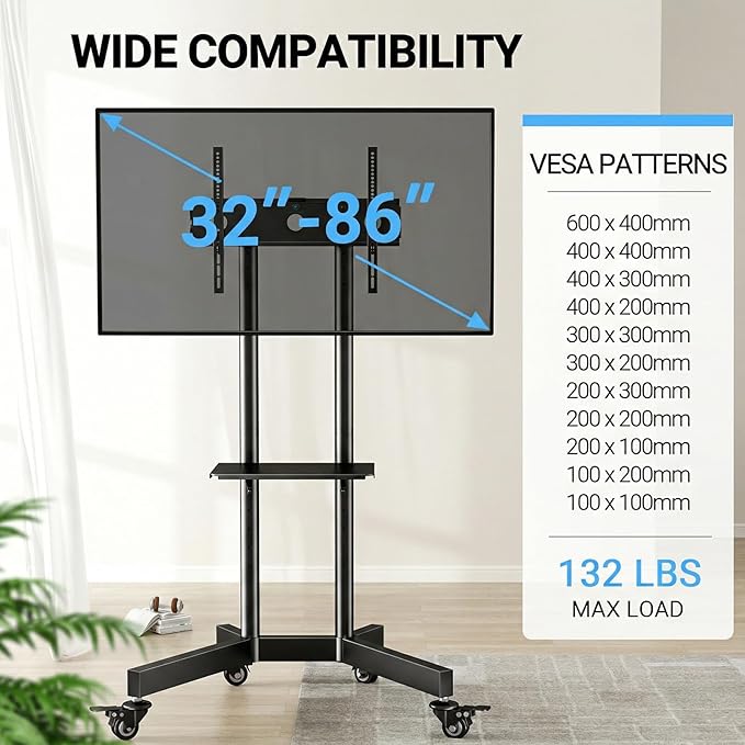 PERLESMITH Rolling TV Stand