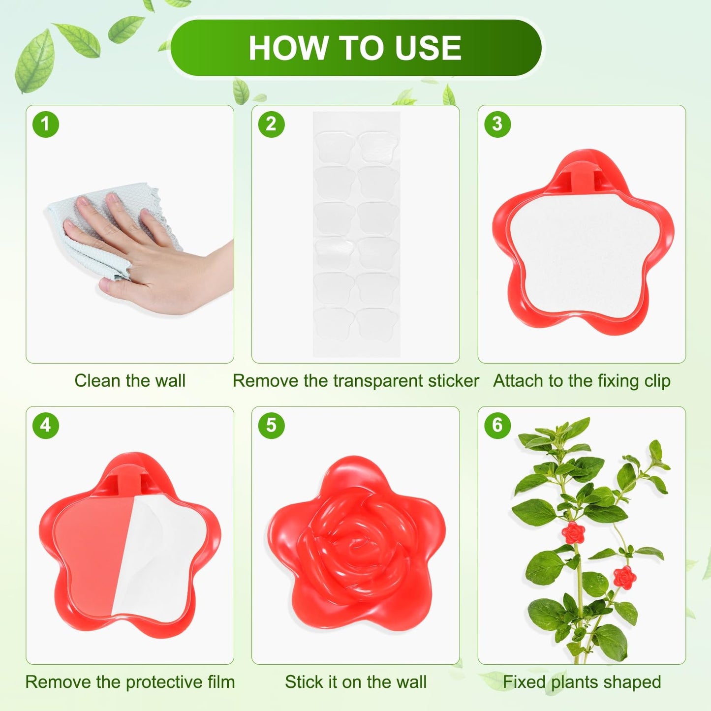 M METERXITY 100 Pack Plant Wall Clips, Self-Adhesive Plant Climbing Wall Clips Fixer with Acrylic Adhesive Sticker for Vine Support/Indoor/Outdoor Decor [Rose-Red]