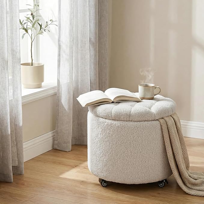 Furniliving Modern Round Storage Ottoman