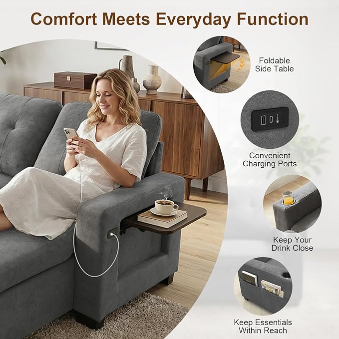 82" L Shaped Sleeper Sofa Bed, Pull Out Sectional Couch