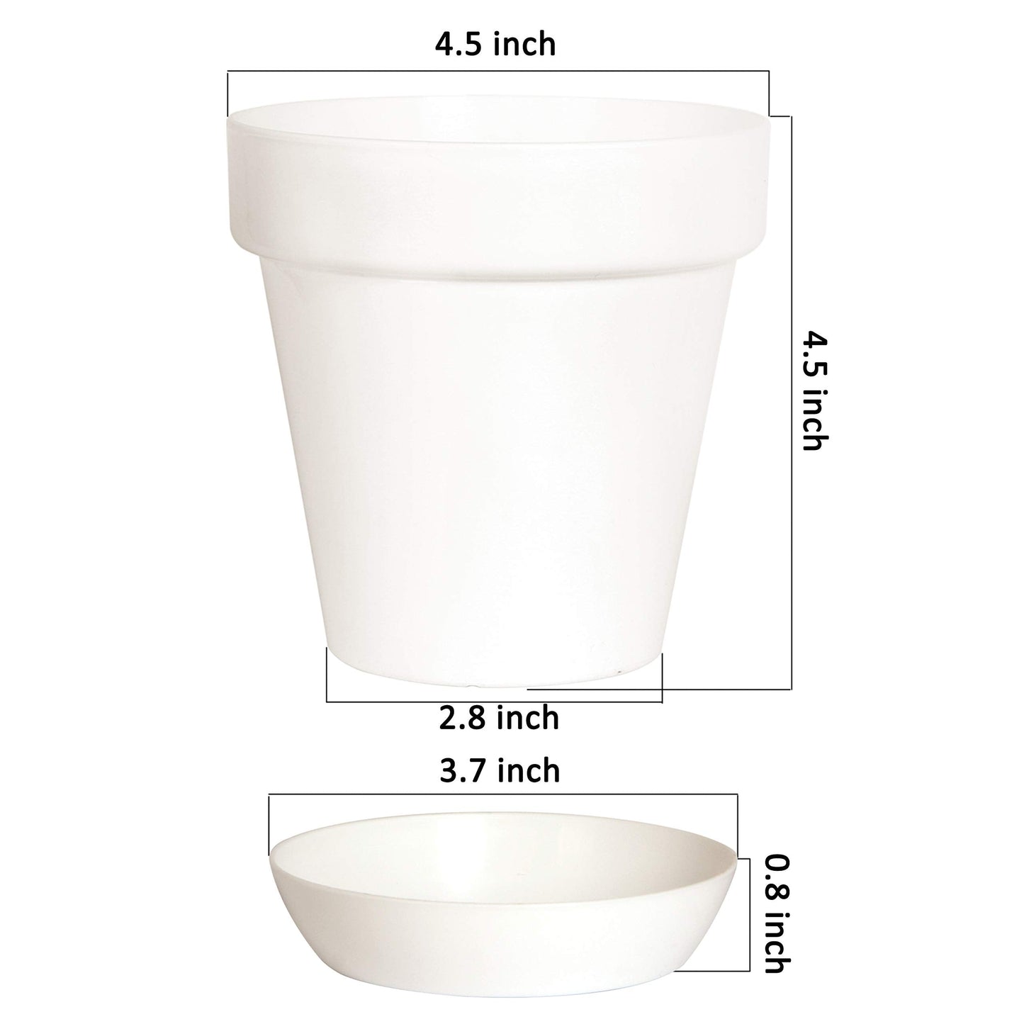 Youngever 4.5 Inch Plastic Planters with Saucers, Indoor Flower Plant Pots, Modern Decorative Gardening Pot with Drainage (Classic 7 Sets)
