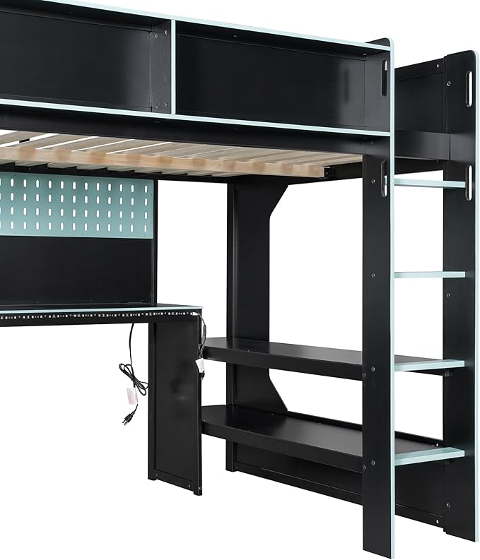 Modern Gaming Loft Bed with Built-in Desk, LED Lighting & Charging Hub – Full