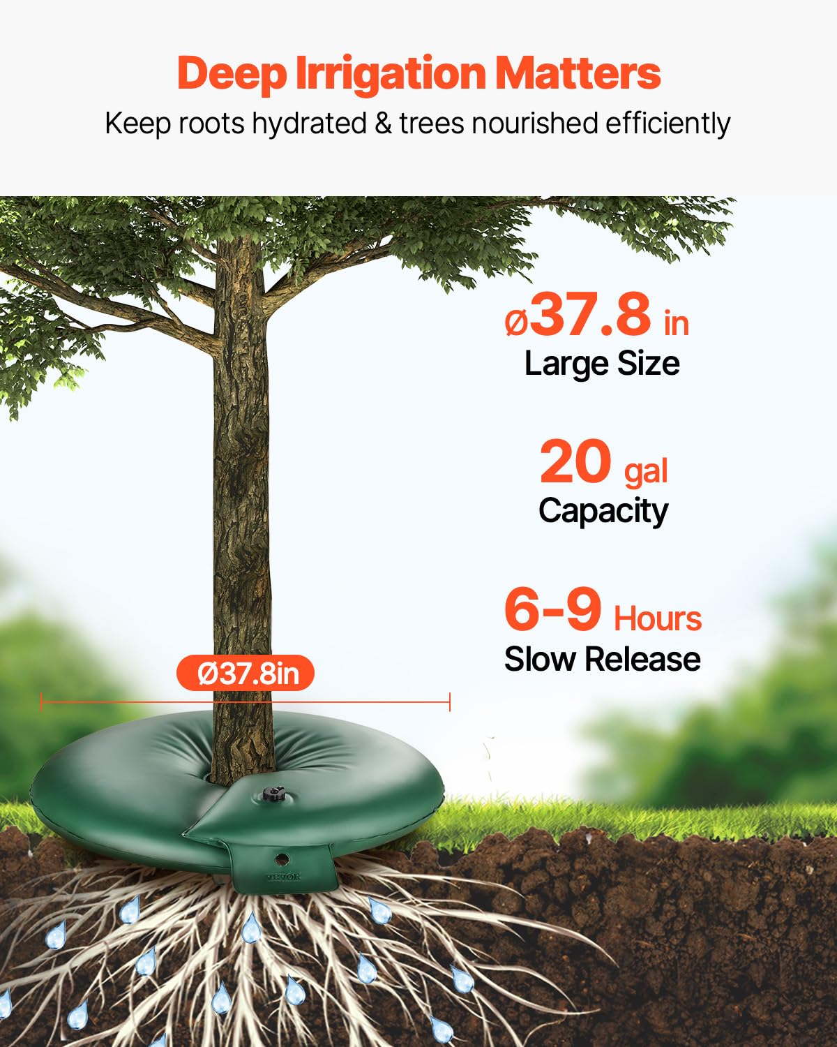 VEVOR Tree Watering Bag Slow Release, 4 Pack 20 Gallons Tree Watering Bags/Ring, Reusable Refillable Tree Irrigation Ring Water Bags, Heavy Duty Watering System for Shrub Tree Root Drip Irrigation