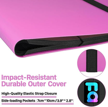 【2026】Trading Card Binder 9 Pocket, Premium Sports Collection Binder Game Cards Book with Sleeves Side Loading, Anti-open Strap Double Sided Waterproof 360 Card Folder
