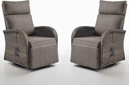 Swivel Outdoor Recliner Chair Set of 2 - Reclining Patio Chair with Adjustable Backrest and Footrest, All-Weather Wicker Chaise Lounge Chair Outdoor for Pool Deck (Upgraded 2.0)