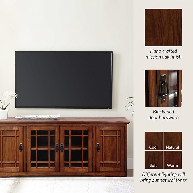 Leick Home 82360 Solid Wood Mission Oak Four Door TV Stand