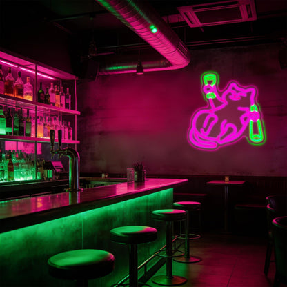Cat Beer Neon Sign, Cute Cat Drinking Beer Dimmable Led Neon Night Lights Up Animal Decor for Bedroom Living Room Man Cave Home Bar Wall Decoration, Birthday Party Gifts for Kids Girls Boys Adults (Cat)