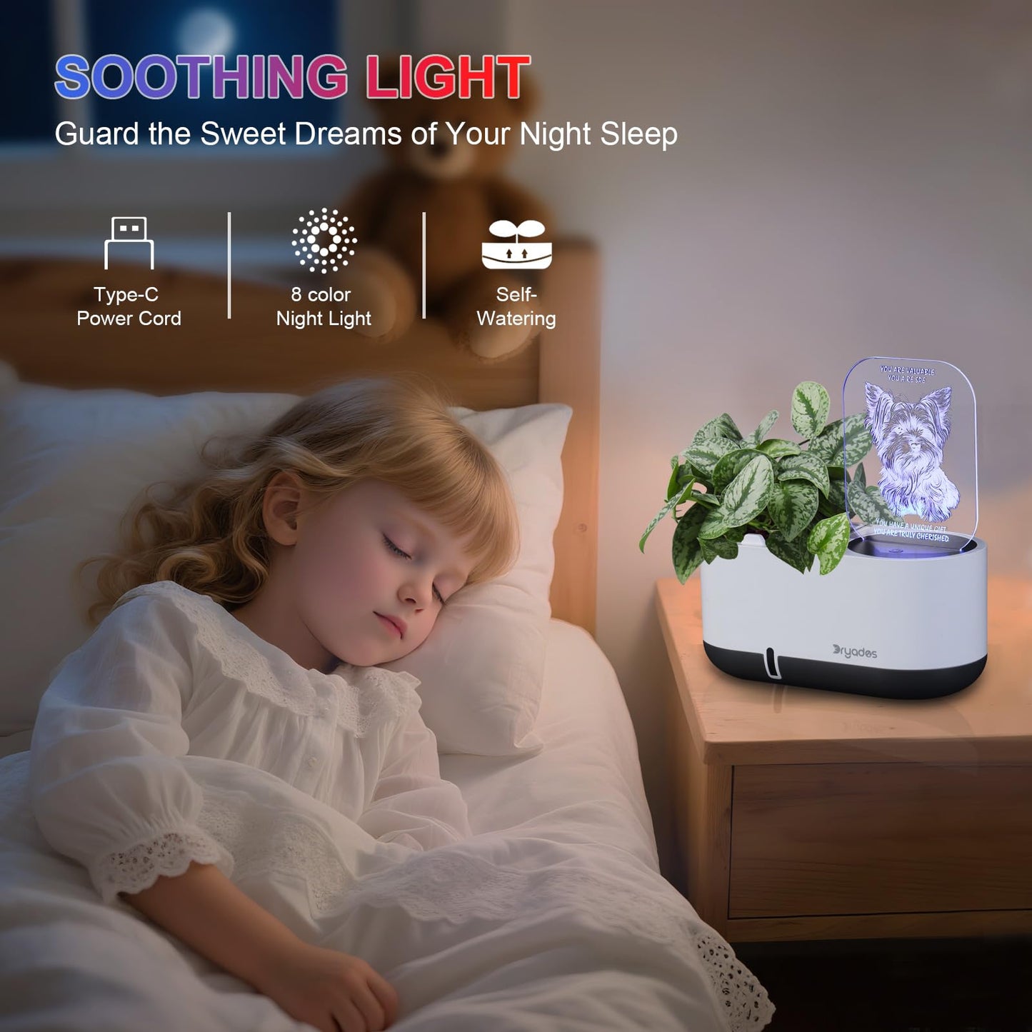 DRYADES Self-Watering Plant Pot with LED Note Board & 7 Colors Pen, Led Acrylic Message Board with Plant Pot,Dog Board Night Light with Planting Pot for Mother's Day/Children's Day Gifts(No Plant)