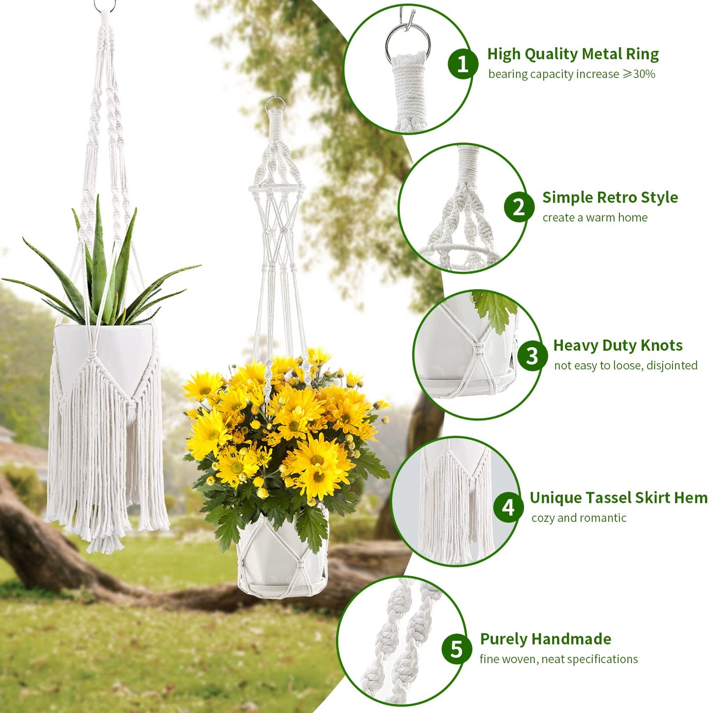 Macrame Plant Hangers, 6Pack Hanging Planters for Indoor Plants w/ 6 Set Hangers Kit Handmade Macromay Plant Hangers Indoor Flower Pots Holder Stand for Boho Home Décor (POTS NOT Included)