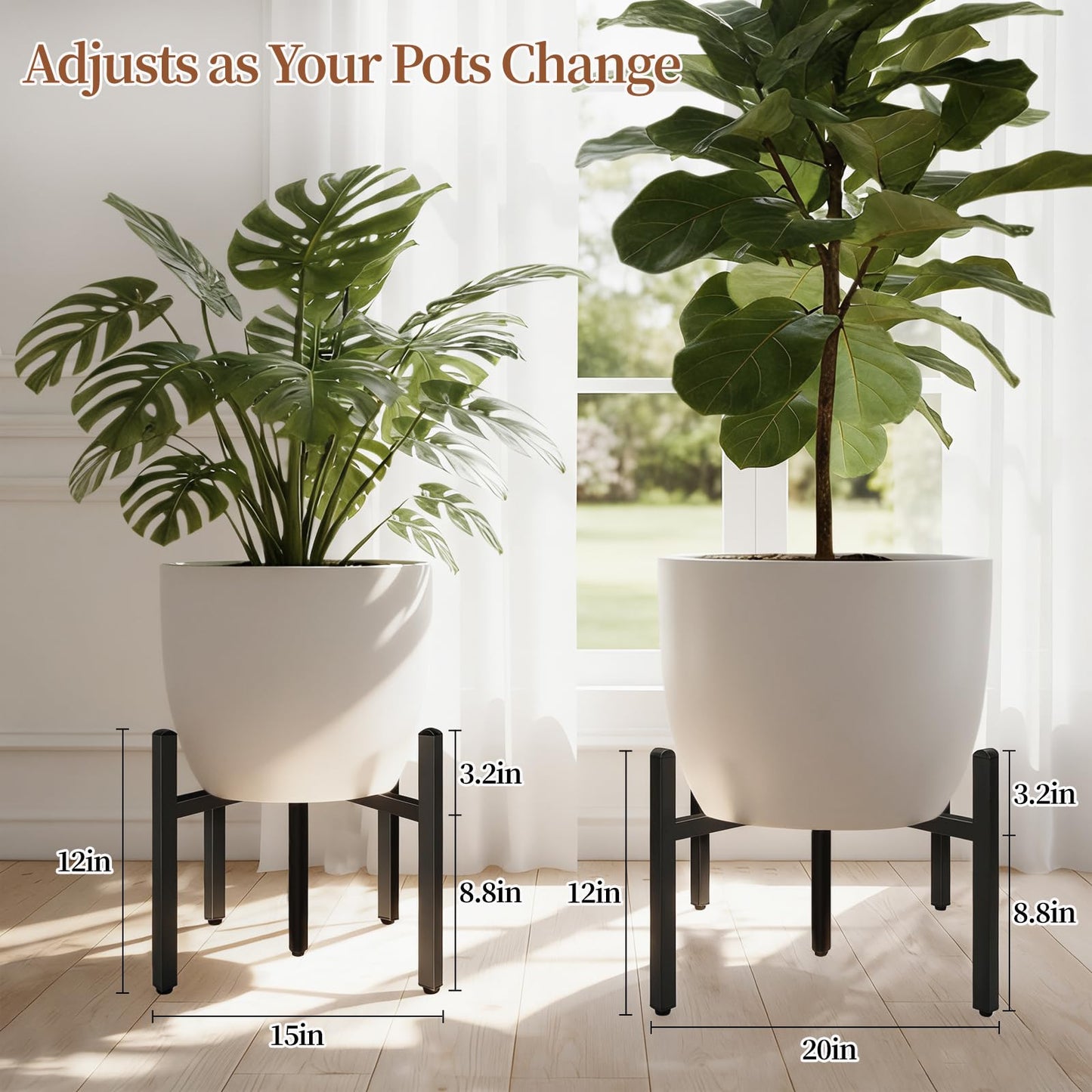 LUBORN Plant Stand Indoor Outdoor, Adjustable Plant Stands Fit for 15–20-Inch Large Plants, Mid-Century Metal Planter Stand, Heavy-Duty Single Modern Plant Holder for Living room, Patio