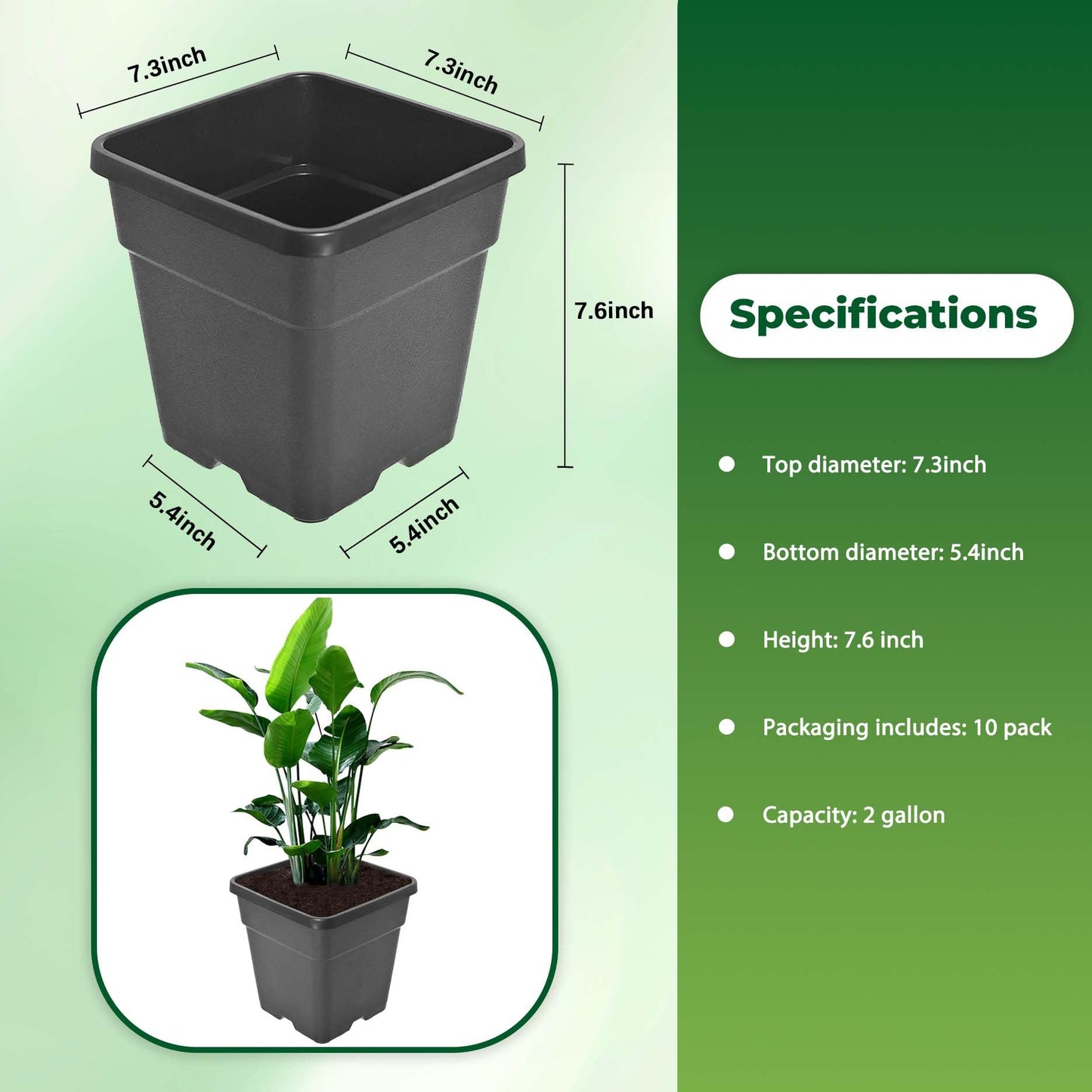 LiGuVCY Plant Pots Flower Pot 10-Pack 2 Gallon Planter Nursery Pot Garden Seedling Planters Containers Plastic Injection Molded Pots with Drainage Holes for Outdoor Indoor Plants Vegetables, Black