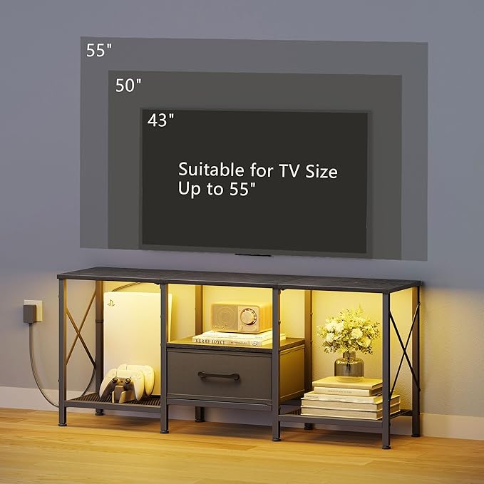 JARHETUN LED TV Stand with Fabric Drawer, Entertainment Center