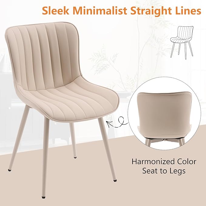 YOUNUOKE Mid-Century Modern Dining Chairs Set of 2, Cream PU Leather