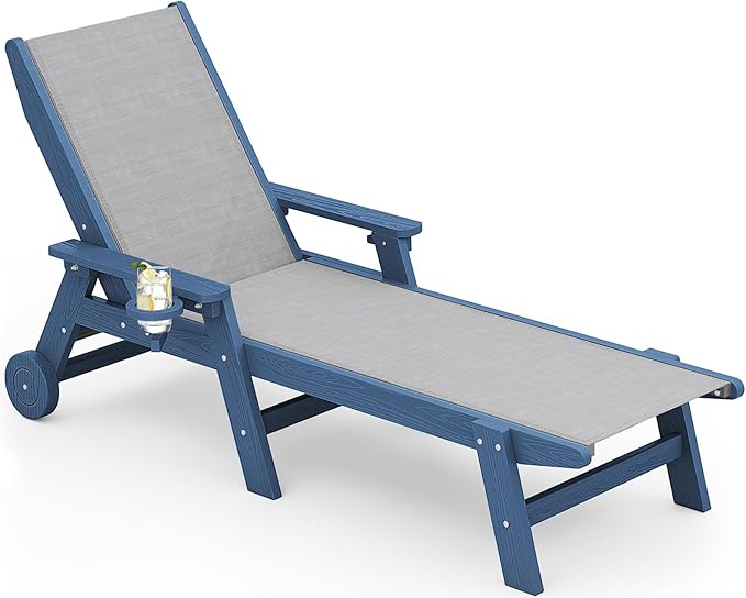 SERWALL Textilene Patio Chaise Lounge Chair, 5 Positions Adjustable Outdoor
