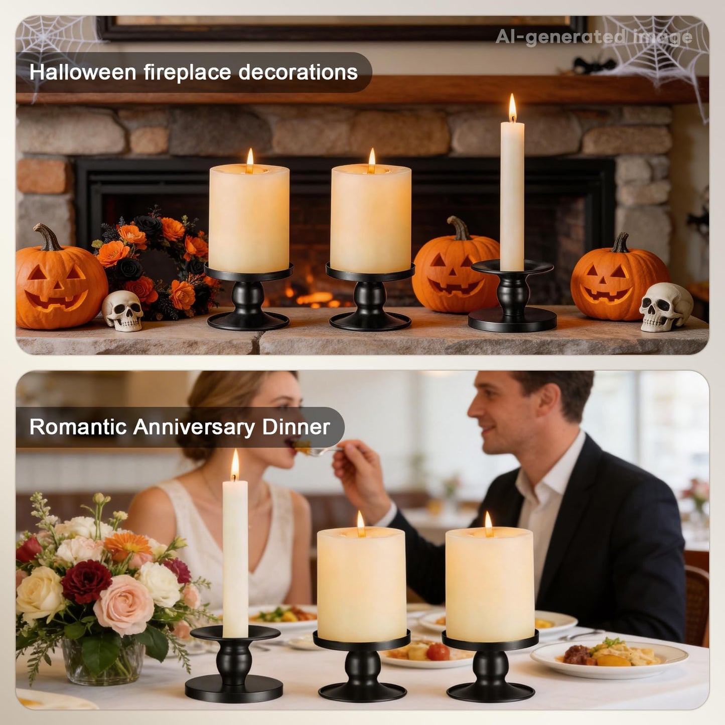 Pillar & Taper Dual Candle Holder: Fits 3" and 0.87" Diameter Candles