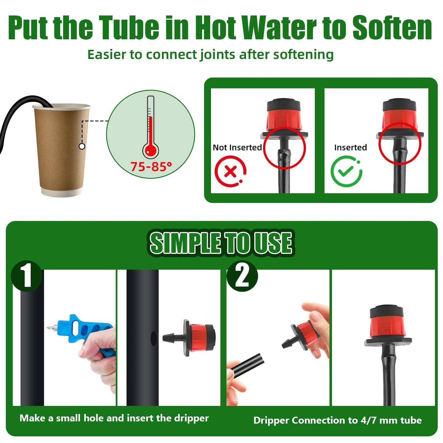 200P 1/4 Inch Adjustable Irrigation Drippers Sprinklers Kalolary Drip Irrigation Emitters for 4/7mm Tube, Adjustable 360 Degree Water Flow Sprayer Sprinklers Drip System Parts for Lawn Yard (Red)