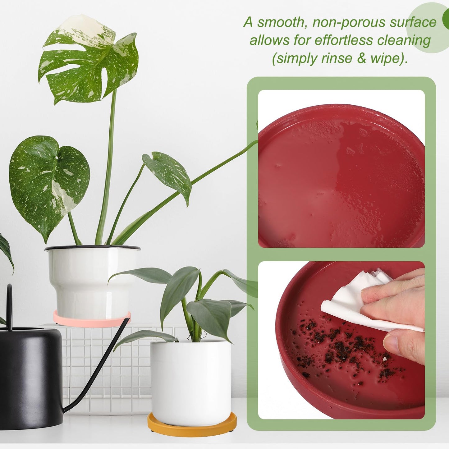 YELARXI 6.7 Inch Ceramic Plant Saucers, Round Flower Planter Water Trays Ceramic Plant Saucer Pot Tray -Fitting for (Outdoor/Indoors/Garden/Planting/Water/Flower/Coffee) Green