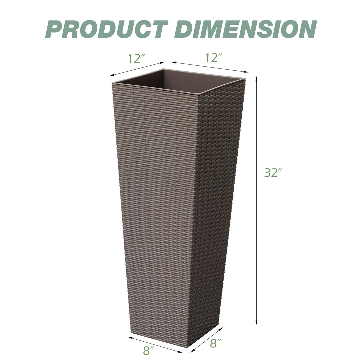 Flamaker Resin Rattan-Design Planters Set of 2, 32'' Tall Flowerpot with Additional Pot for Soil, Durable Weather-Resistant Planter with Drainage Holes for Garden, Patio, Backyard (Brown, Large)