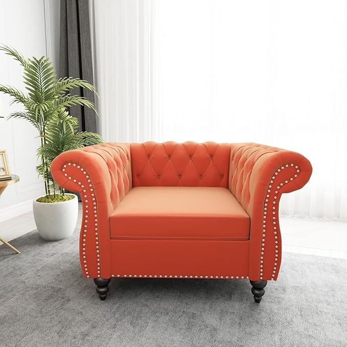 Mid-Century Sofa Chair, Velvet Accent Chair