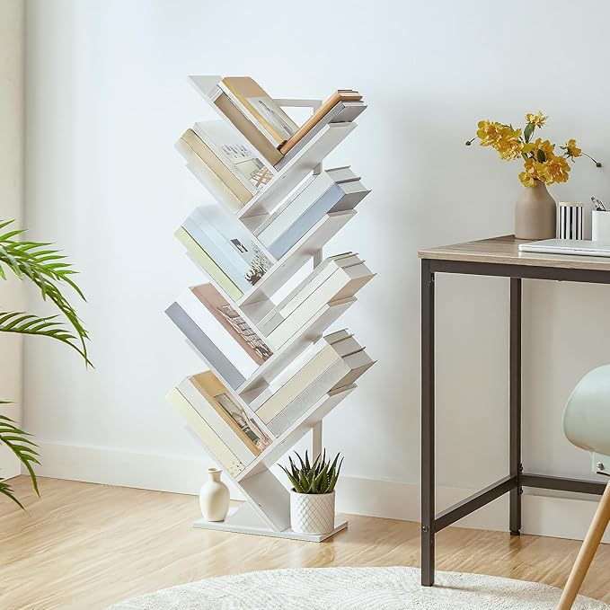 HOOBRO Tree Bookshelf, 9-Tier Bookcase Wooden Shelves, Floor Standing Storage