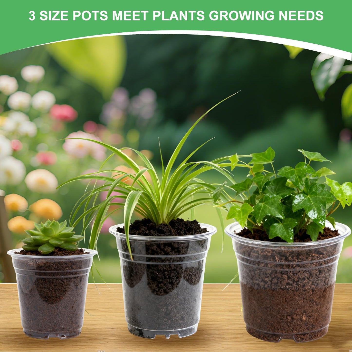 SLMKHHU 45 Pack 7/8/10 Inch Clear Nursery Pots with Drainage Holes,Higher Large Gallon Clear Plastic Pots for Plants,Plant Seedling Pot for Indoor & Outdoor Gardening