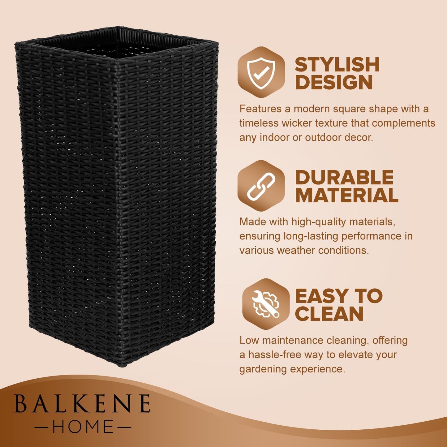 Set of 2 Tall Planters for Outdoor & Indoor Plants – 24" Large Plastic Flower Pots with Modern Tapered Design, Decorative Garden Planters for Porch, Patio, Balcony & Backyard Sierra, Black