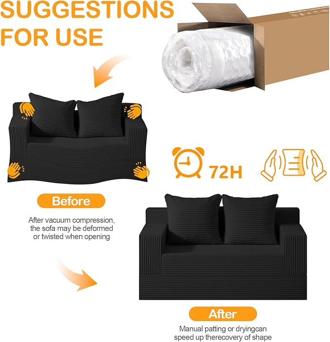 Erament Loveseat Boneless Convertible Sofa Bed, Folding Floor Futon Sleeper