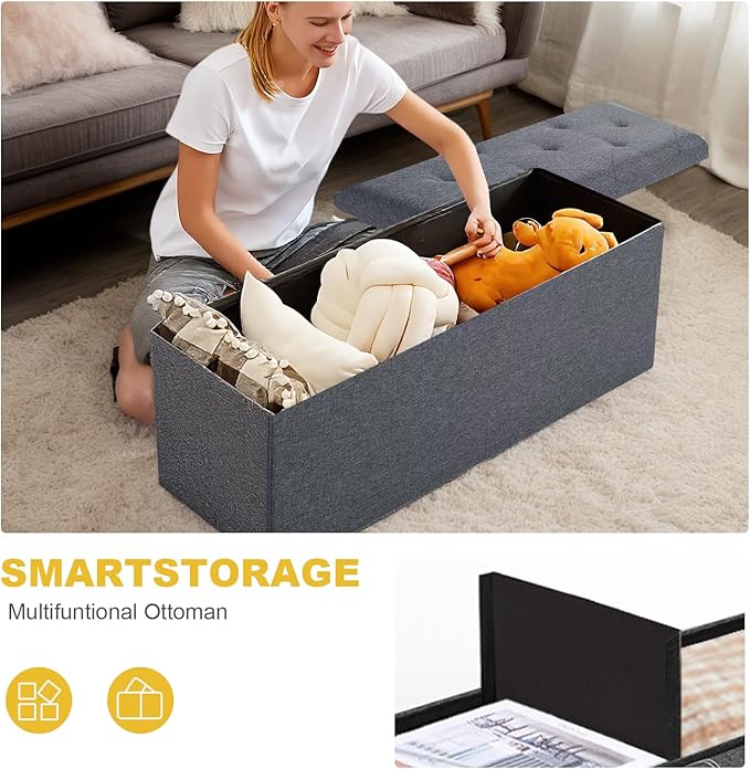 43 inch Storage Ottoman Bench, Folding Storage Bench Ottoman,