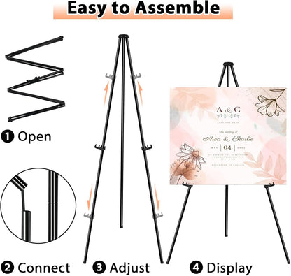 Instant Display Easel Stand - 63" Tripod Collapsible Portable Artist Floor Easel - Easy Folding Telescoping Adjustable Art Poster Metal Stand for Display Show (1 Pack)