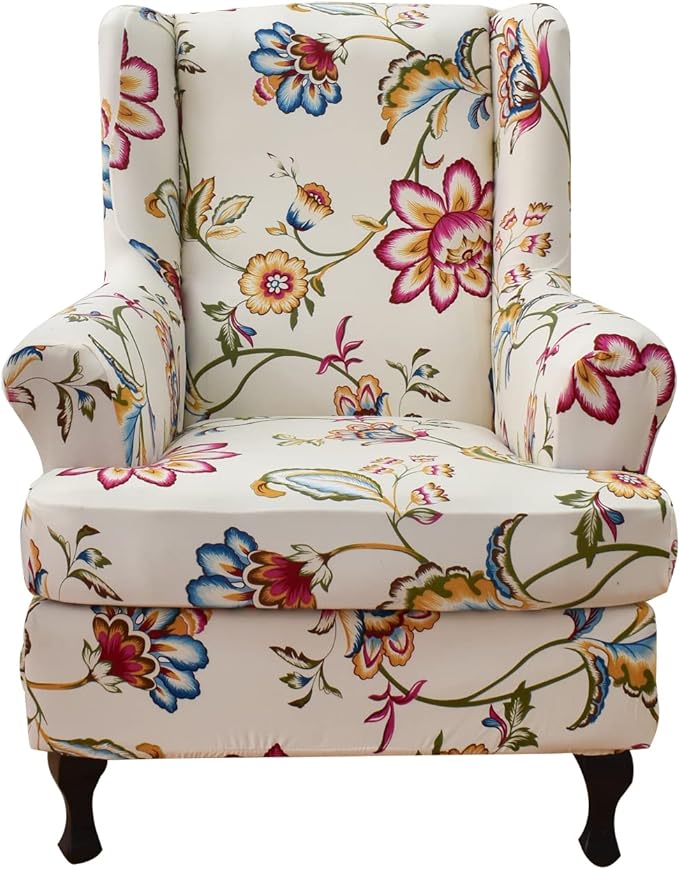 HAOYONG Wing Chair Slipcovers Printed Wingback Chair Covers 2 Pieces Wingback