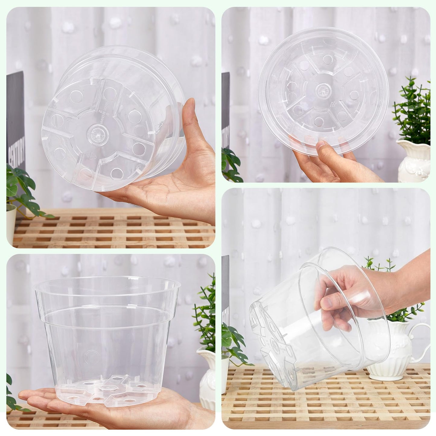 Garvee 20 Pack 6 Inch Clear Nursery Pots with Drainage Trays, Thickened Plastic Plant Pots with Saucer, Transparent Plastic Plant Pot Seeding Start Planters for Indoor Outdoor