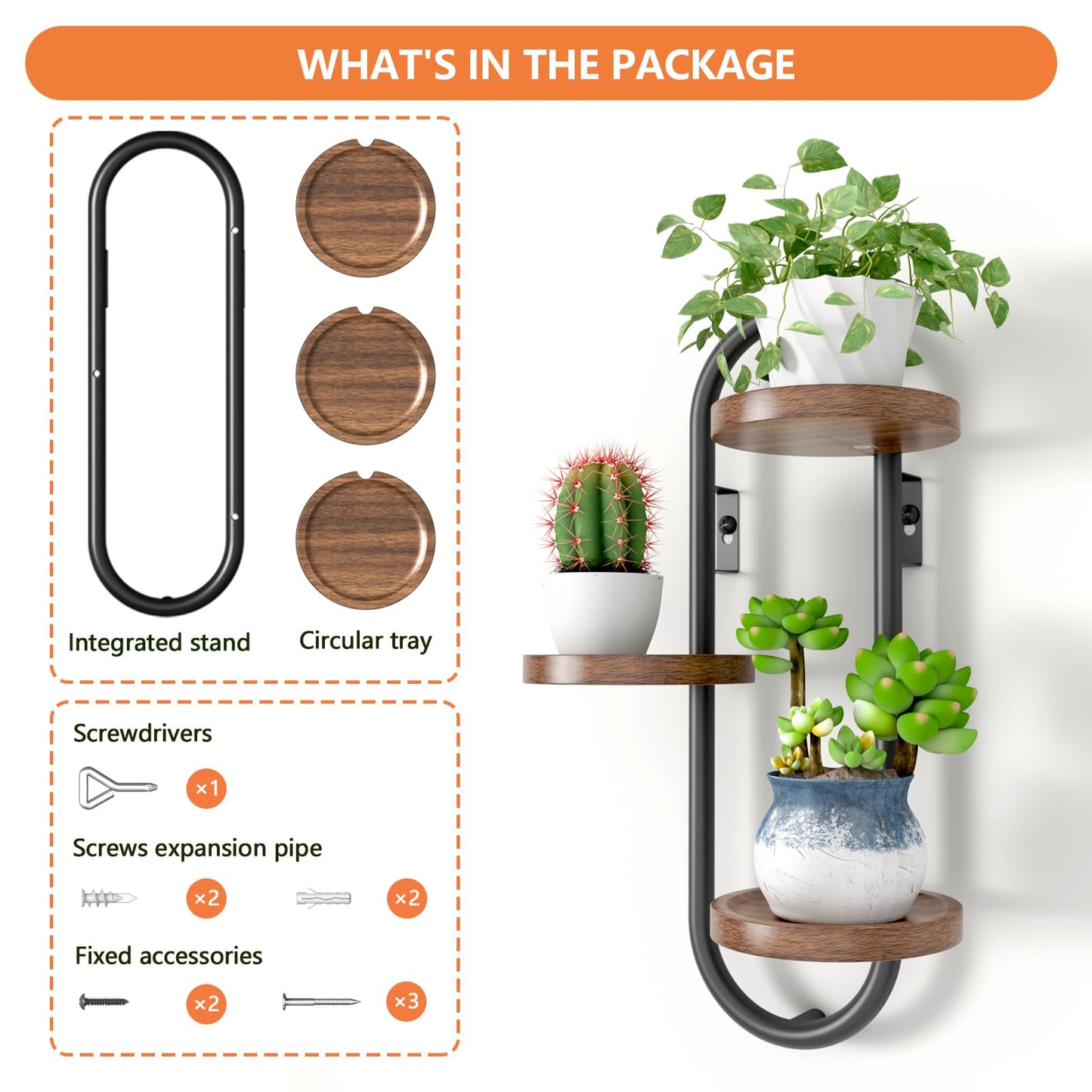 VIXLON Wall Mounted Plant Stands for Indoor Plants, Window Plant Shelves, Plant Wall Mount Holders Indoor Decor Hanger, 3 Tiered Hanging Plant Stands, Home Office Living Room Decor