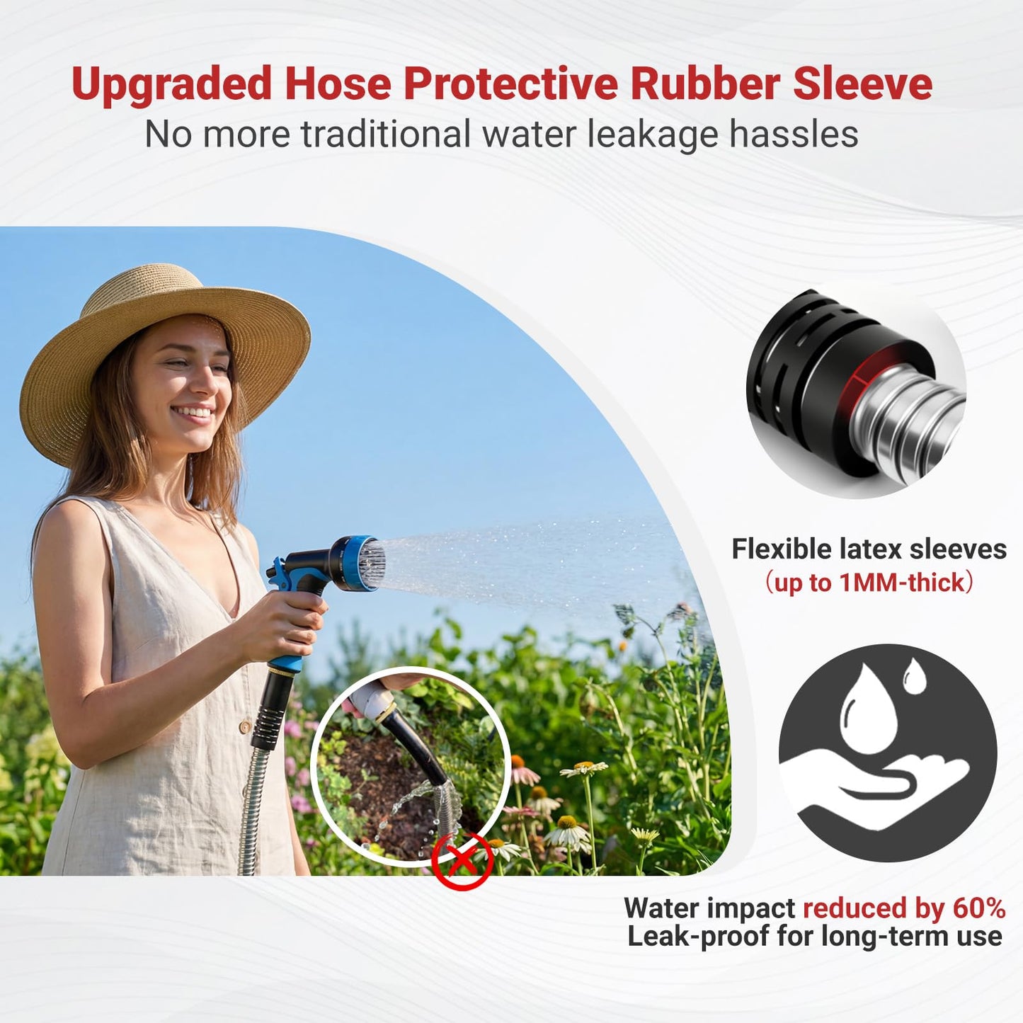 Lefree 50ft Metal Garden Hose - Heavy Duty 304 Stainless Steel Flexible Water Hose, No Kinks & Leak-Proof with Upgraded Handle, 10-Function Spray Nozzle for Balcony, Patio, Small Yard, Car Wash