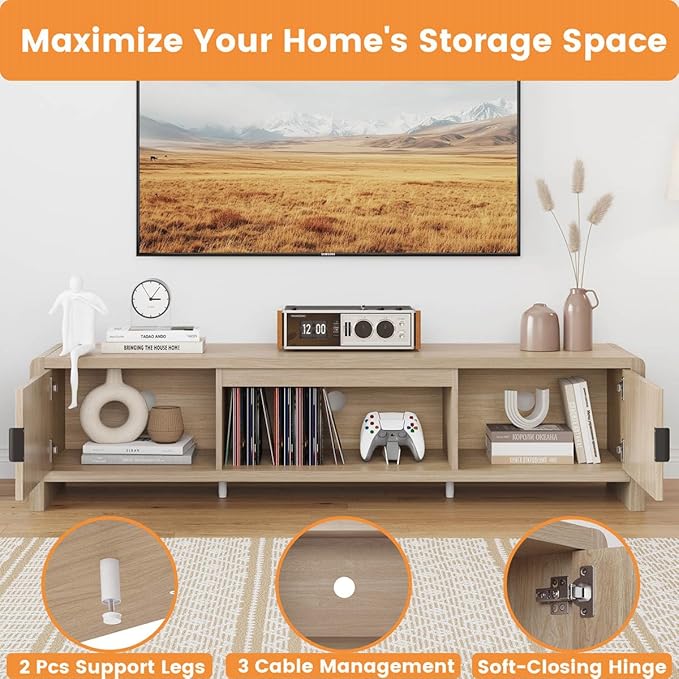 FATORRI TV Stand for TVs up to 75/65/55 Inch, Wood Entertainment Center