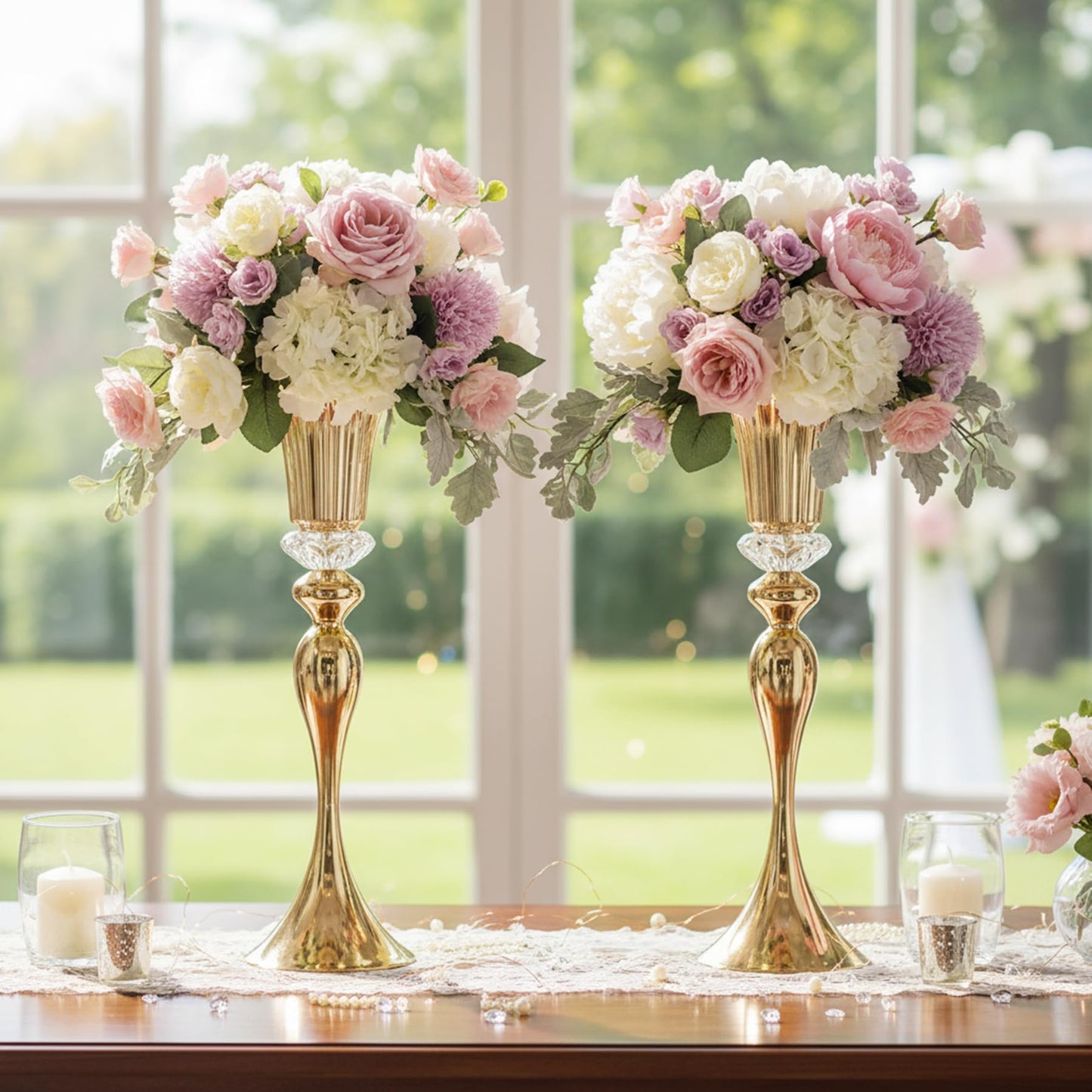 Metal Wedding Flower Vases for Tables - 22" Tall Elegant Table Centerpiece Vases, Gold Trumpet Flower Stands for Anniversary Ceremony Birthday Party Event Wedding Home Decorations (2, Gold)