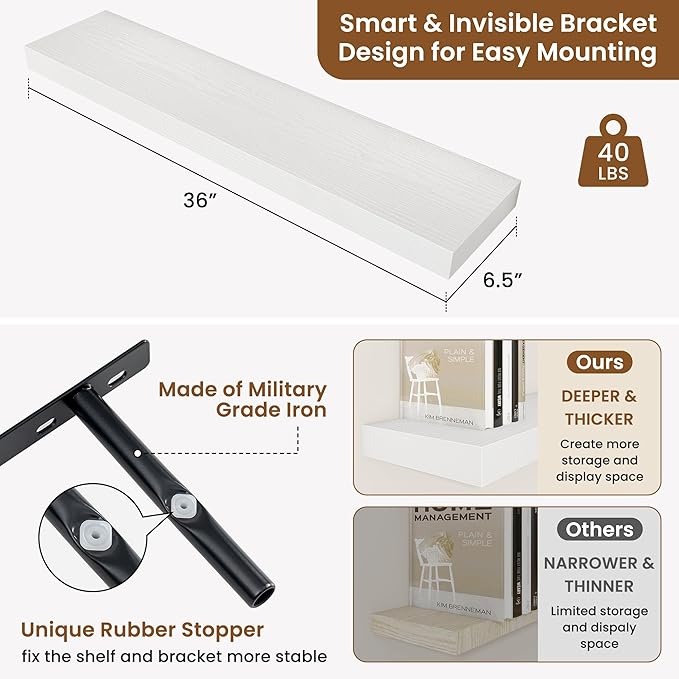 fuqing Floating Shelves for Wall, Wall Mounted Wood Floating Shelf