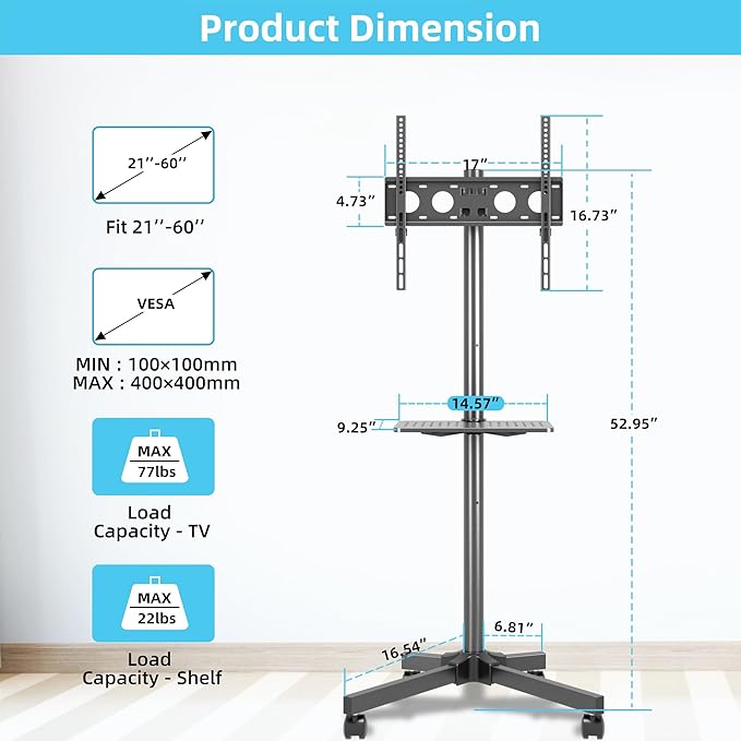 Mobile TV Carts on Wheels for 21-60 Inch Flat/Curved Panel Screens TVs