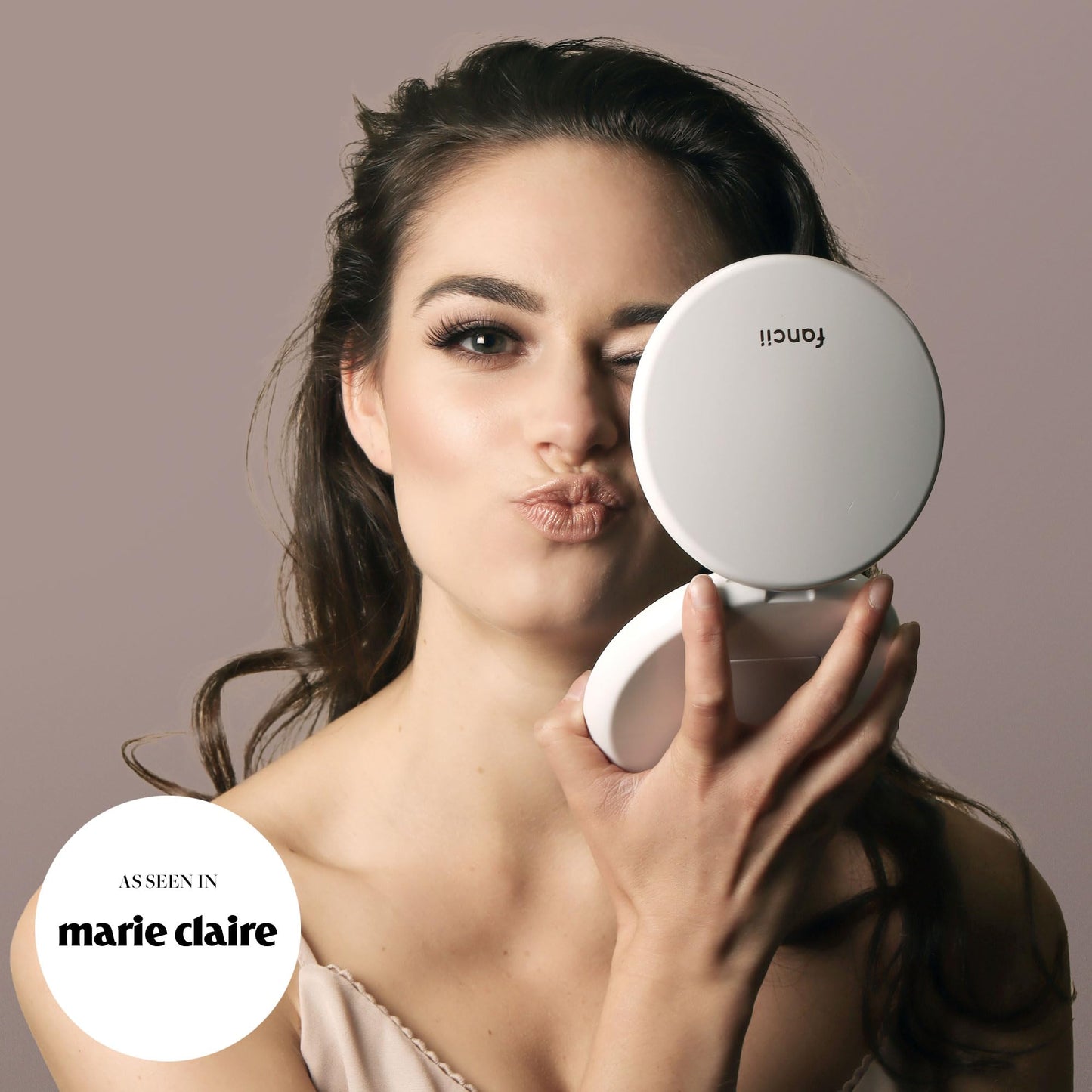 Fancii LED Lighted Travel Makeup Mirror, 1x/10x Magnification - Daylight LED, Compact, Portable, Large 5" Wide Illuminated Folding Mirror (Lumi) (White)