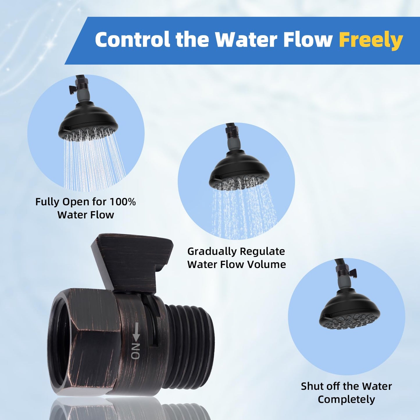 Hibbent All Metal 1 Pack Shower Head Flow Control Valve, G1/2 Brass Shut-off Valve with Handle Lever, Shut OFF Water Flow Control Regulator for Handheld Shower, or Bidet Sprayer, Oil-Rubbed Bronze