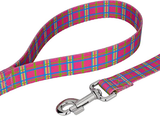 Country Brook Petz - Bubblegum Pink Plaid Everyday Collar and Leash - Plaid and Argyle Collection Featuring Charming Designs (1 Inch, Extra Large)