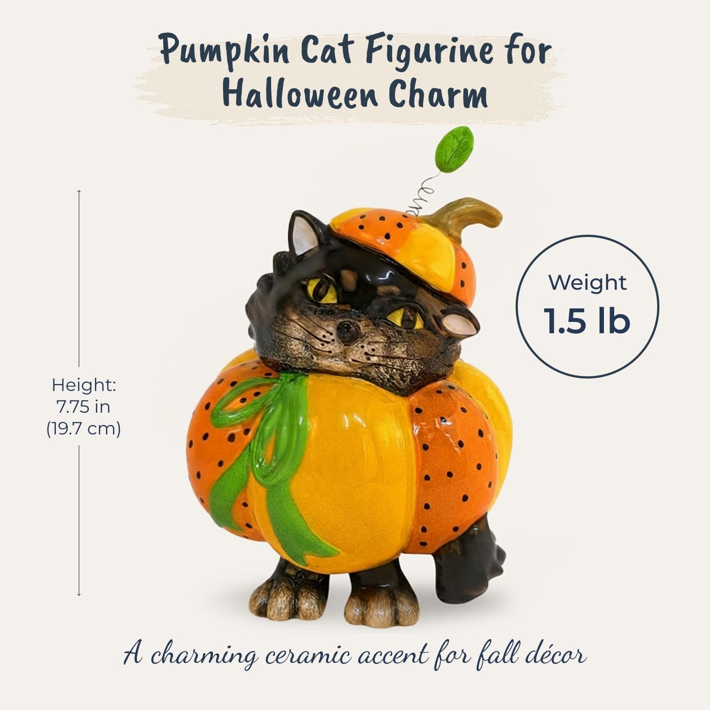 Blue Sky Clayworks Pumpkin Cat Figurine, 7.75 in H, Halloween Decor