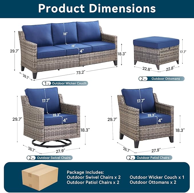 7 Piece Outdoor Patio Furniture Set-All Weather Outdoor Conversation Sets