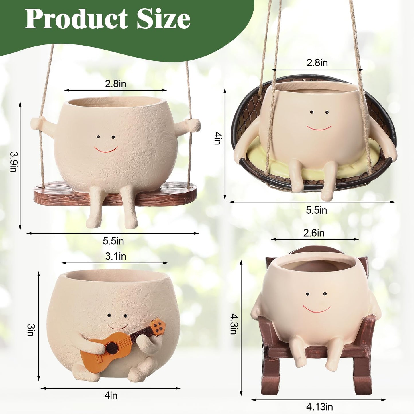 RimCereal 4 Pack Smile Face Planter Pot Small Hanging Swinging Planter Cute Holder for Indoor Outdoor Plants Funny Swing Gifts for Mother's Day Birthday Christmas