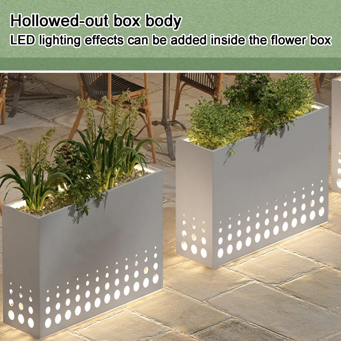 YJEUZCD Metal Planter for Outdoor Plants, Rectangular Spliced Flower Box Partitions, Commercial Restaurant Dining Table Low Fence, Garden Screen Divider(White,120x60cm/47.2x23.6in)