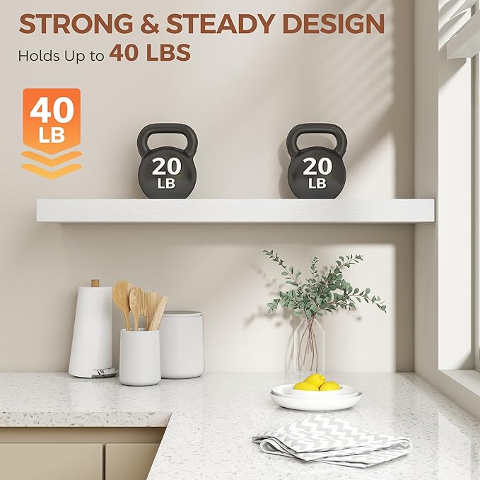 Dreamland White Floating Shelves 36 Inch Long, 8 Inch Deep Floating Shelves
