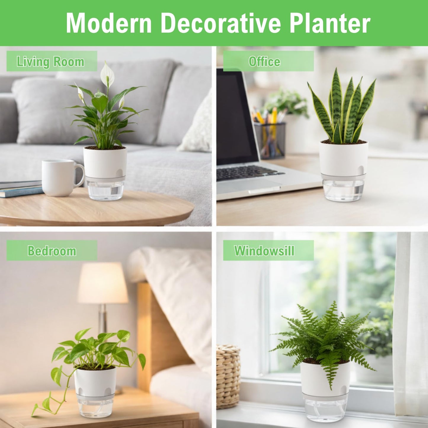 Thorkok 3.2 Inch Self Watering Planters Plastic Planter Pots 3 Pack Wicking Flower Pots Modern Decorative Planter for Small African Violets House Plants,Herbs,Indoor Outdoor Plant (White)