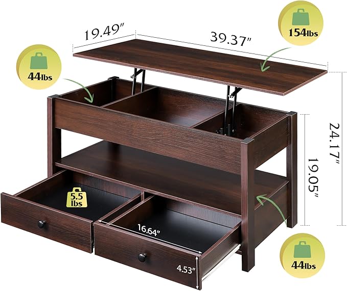 WLIVE Coffee Table, Lift Top Coffee Table