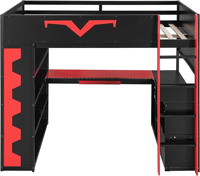 Full Size Gaming Loft Bed with Integrated Desk & RGB LED Lights, Pro-Gamer Bunk